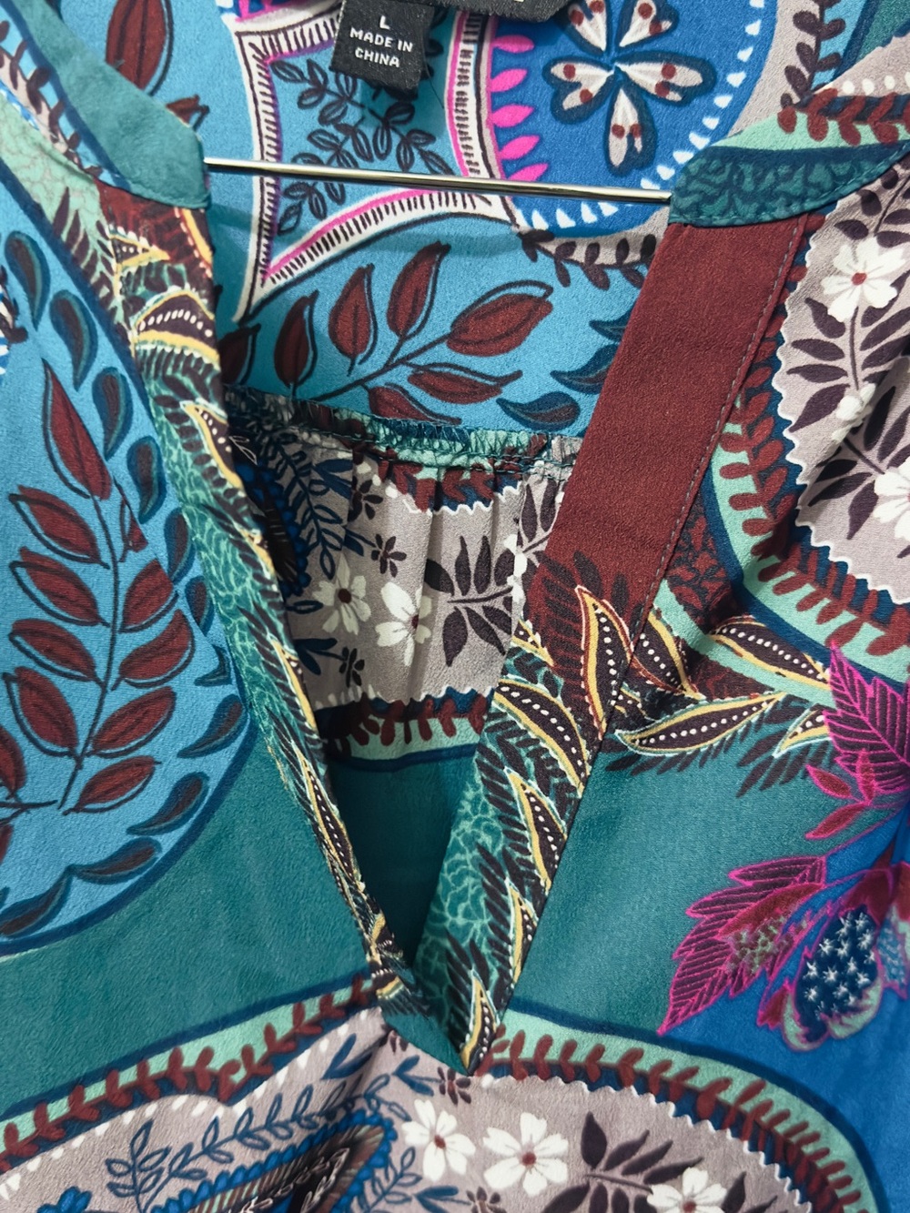 Zac & Rachel | NWOT Boho Teal Multi Paisley Split-Neck Blouse (size L) - Picture 12 of 15